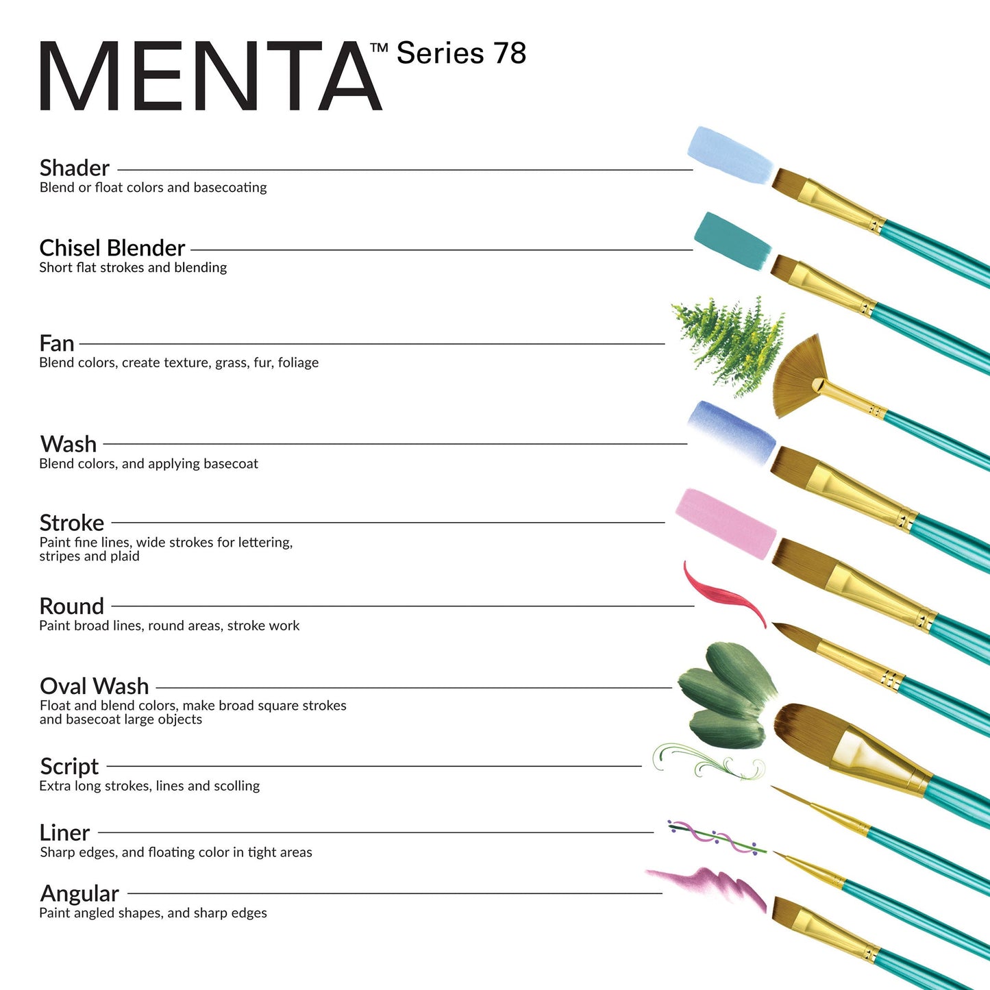 RMEN-SET781 - Menta™ 5pc Synthetic Sable Variety Acrylic Brush Set infographic 2