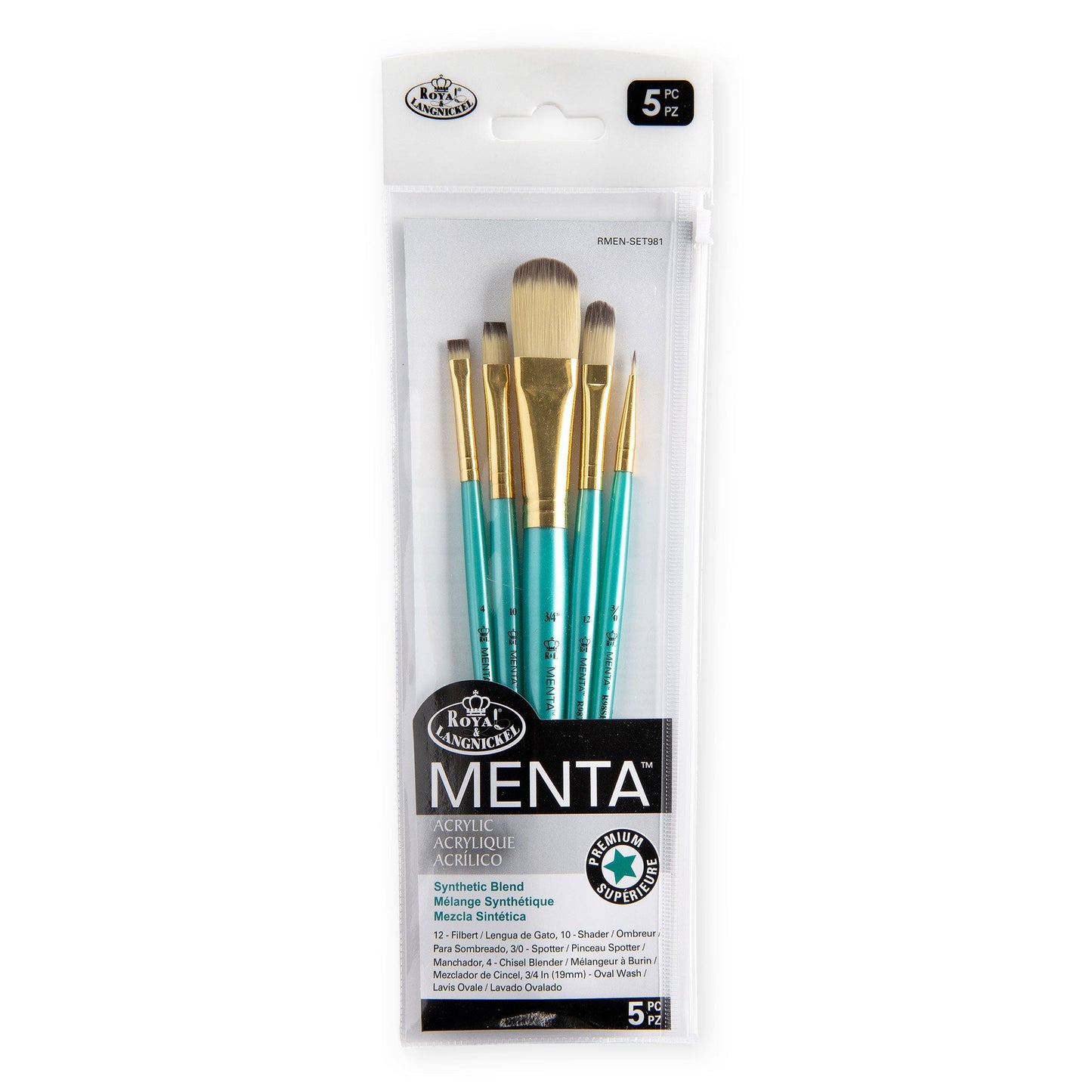 RMEN-SET981 - Menta™ 5pc Synthetic Blend Variety Acrylic Brush Set packaging front