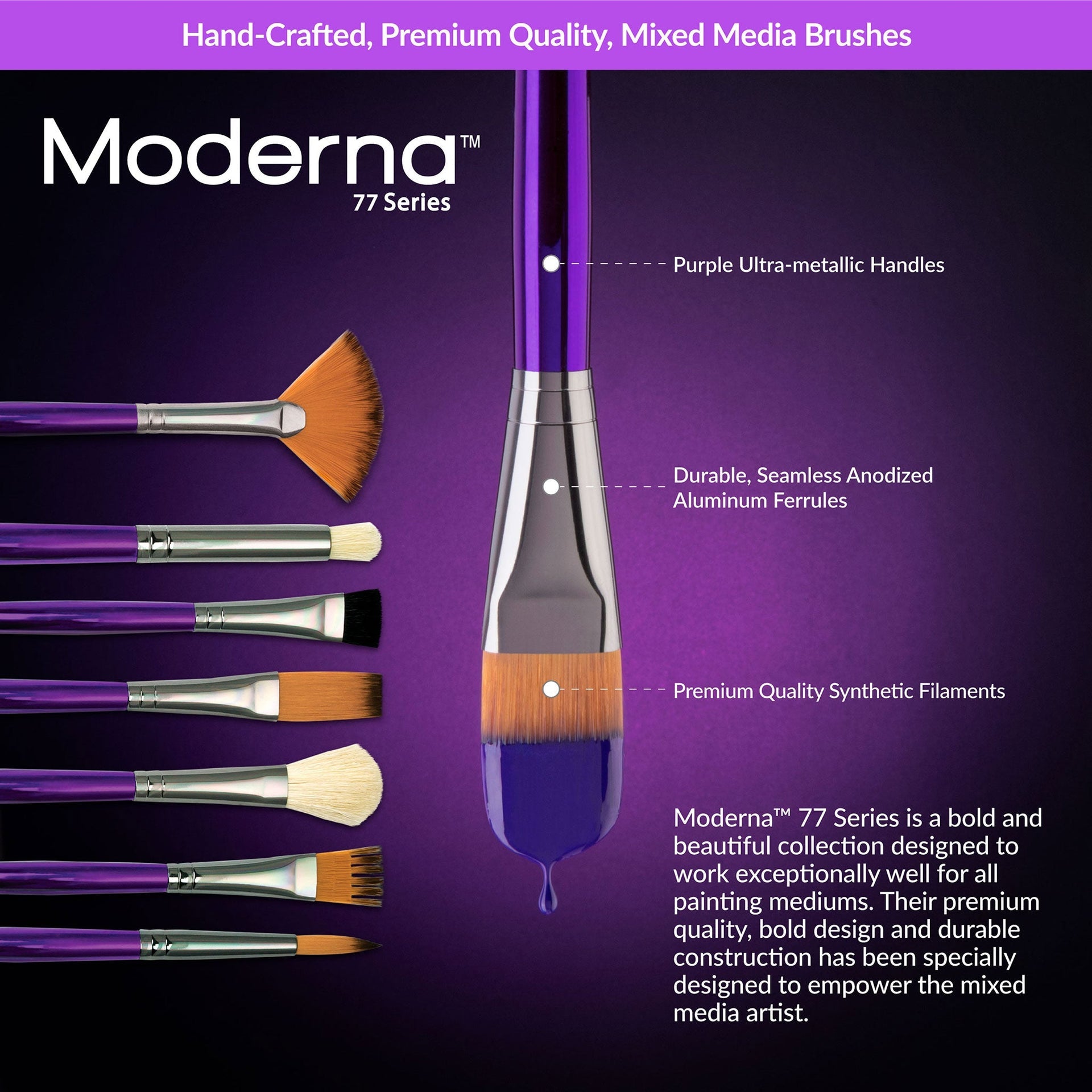 RMOD-SET784 | Moderna™ 5pc All Media Variety Brush Set 784 – Royal