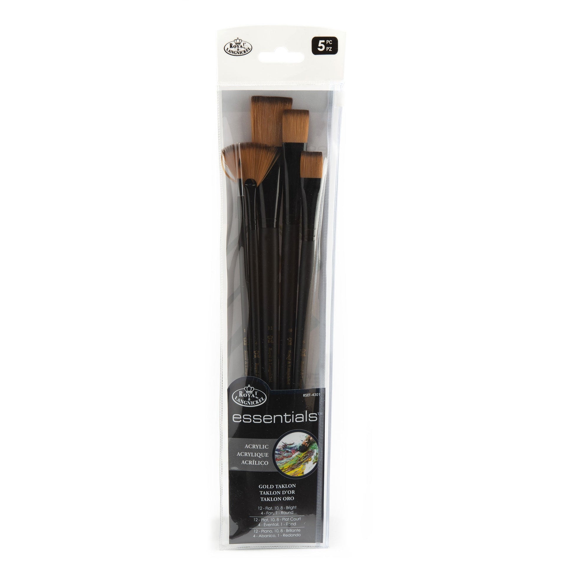 RSET-4301 - essentials™ 5pc Gold Taklon Variety Brush Set packaging front