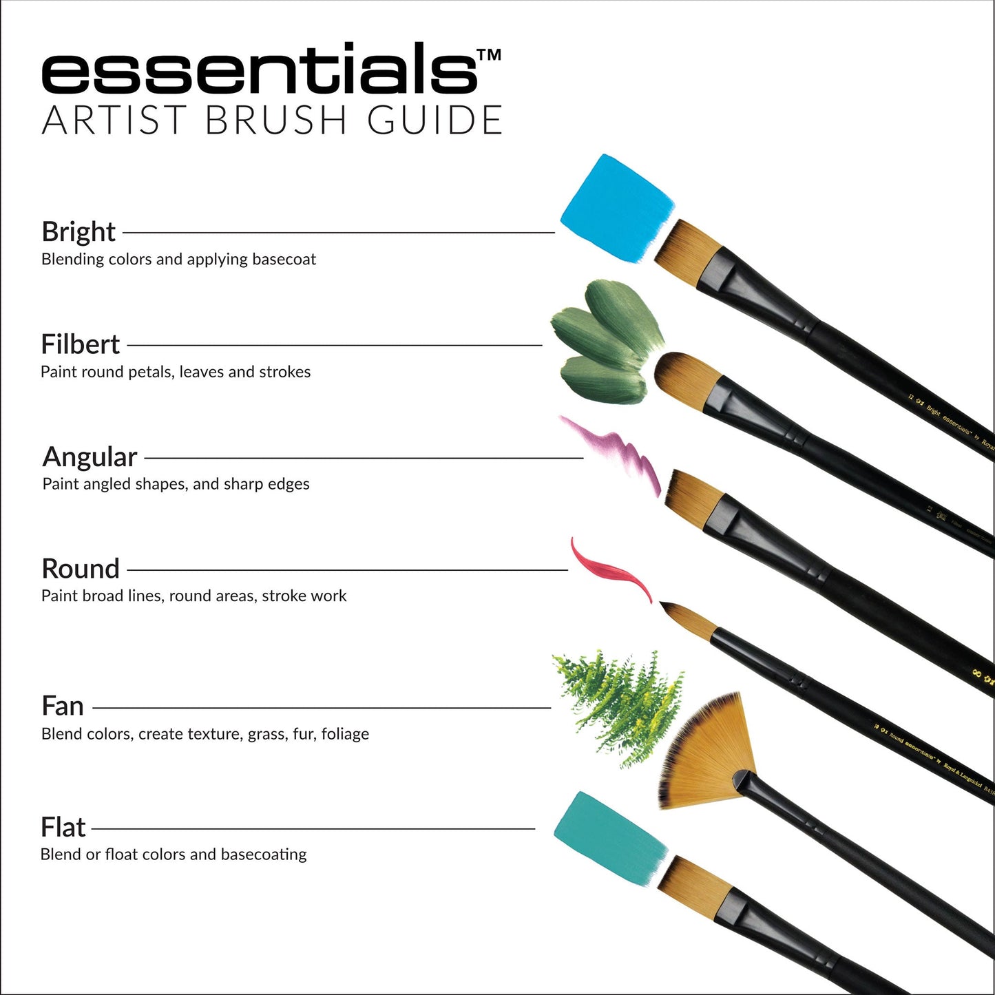 RSET-4301 - essentials™ 5pc Gold Taklon Variety Brush Set infographic 2