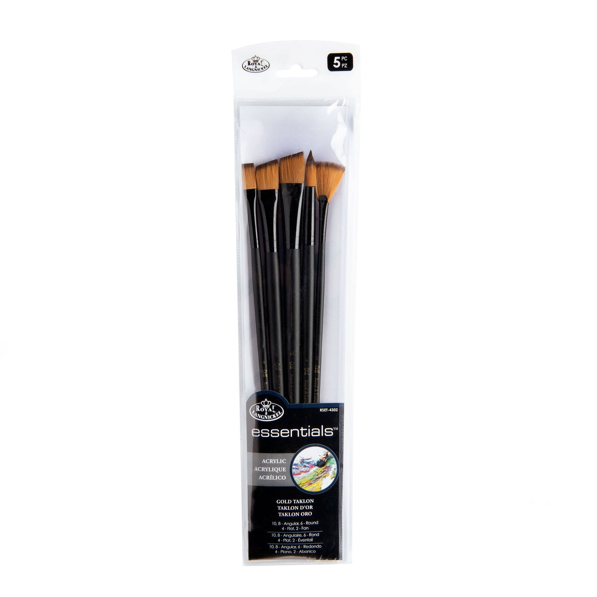 RSET-4302 - essentials™ 5pc Gold Taklon Variety Brush Set packaging front