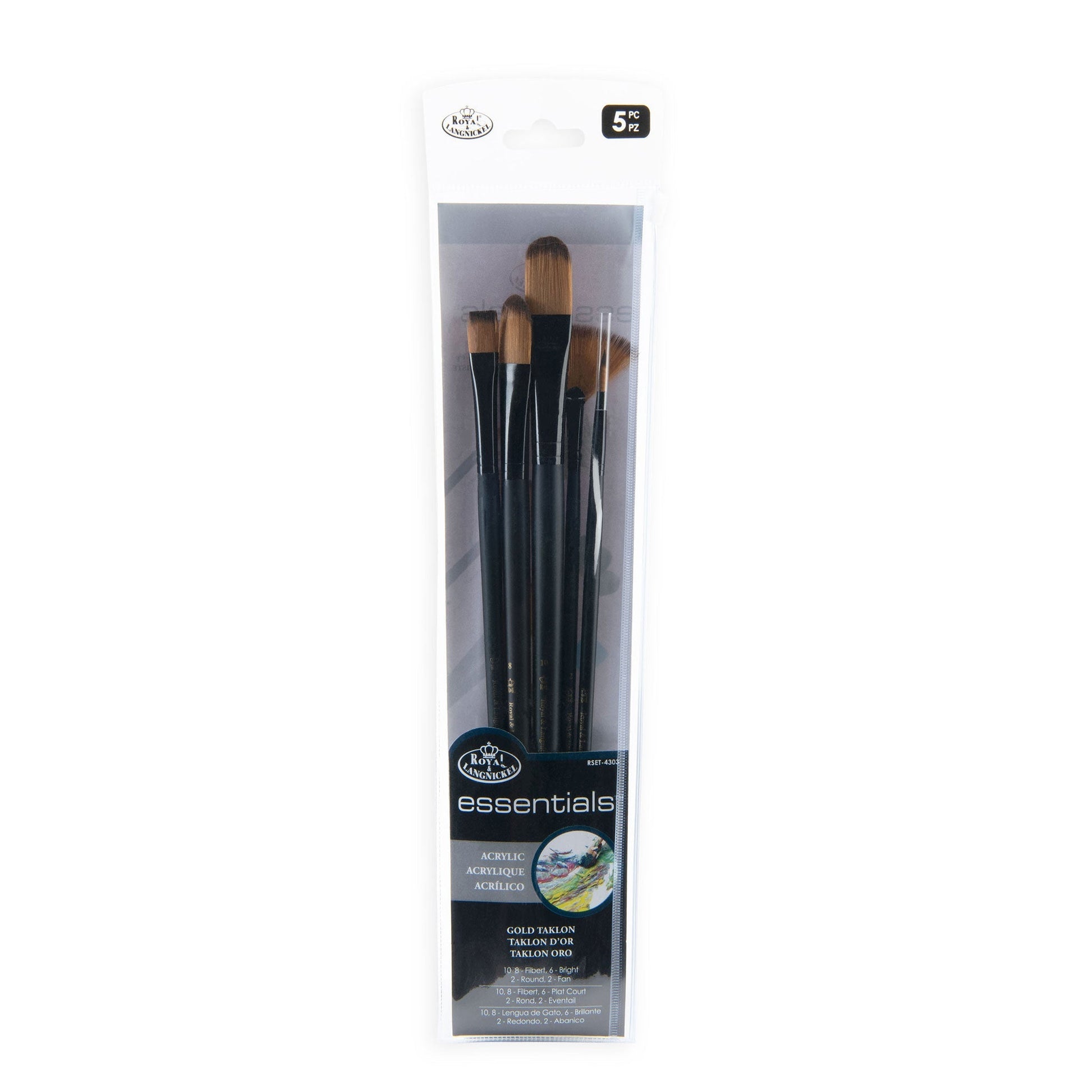 RSET-4303 - essentials™ 5pc Gold Taklon Variety Brush Set packaging front