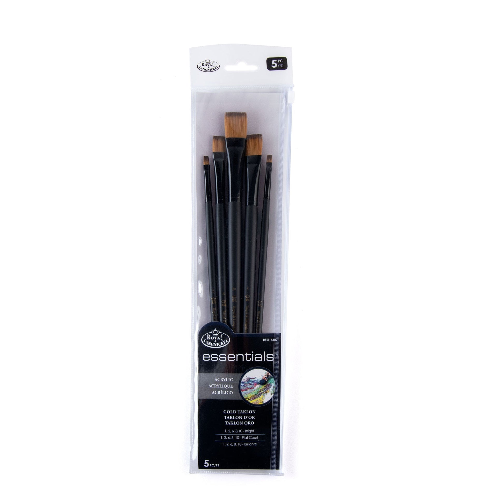 RSET-4307 - essentials™ 5pc Gold Taklon Variety Brush Set packaging front