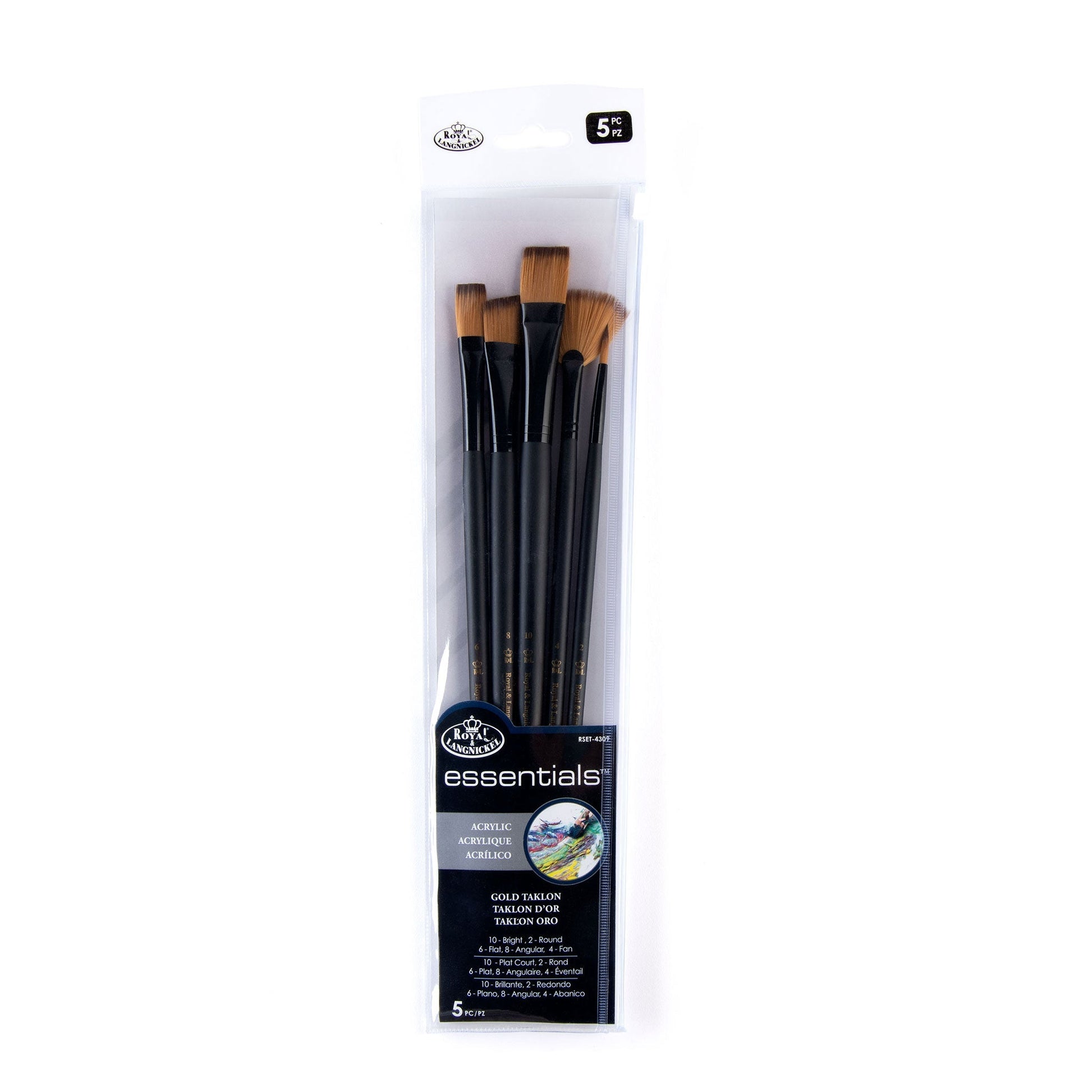 RSET-4309 - essentials™ 5pc Gold Taklon Variety Brush Set packaging front