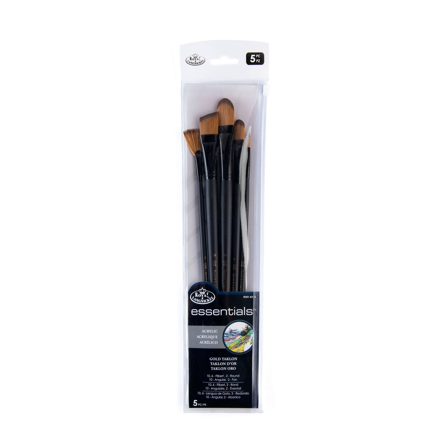 RSET-4310 - essentials™ 5pc Gold Taklon Variety Brush Set packaging front