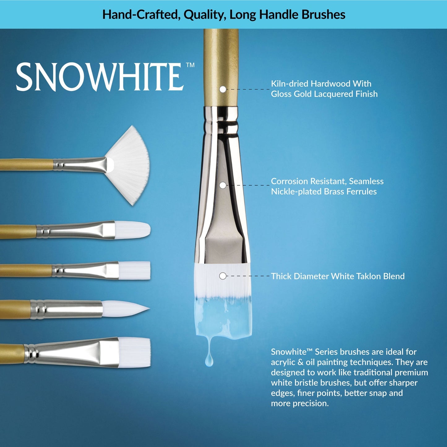 RSET-4510 - Snowhite™ 7pc Oil & Acrylic Bright Brush Set infographic 1