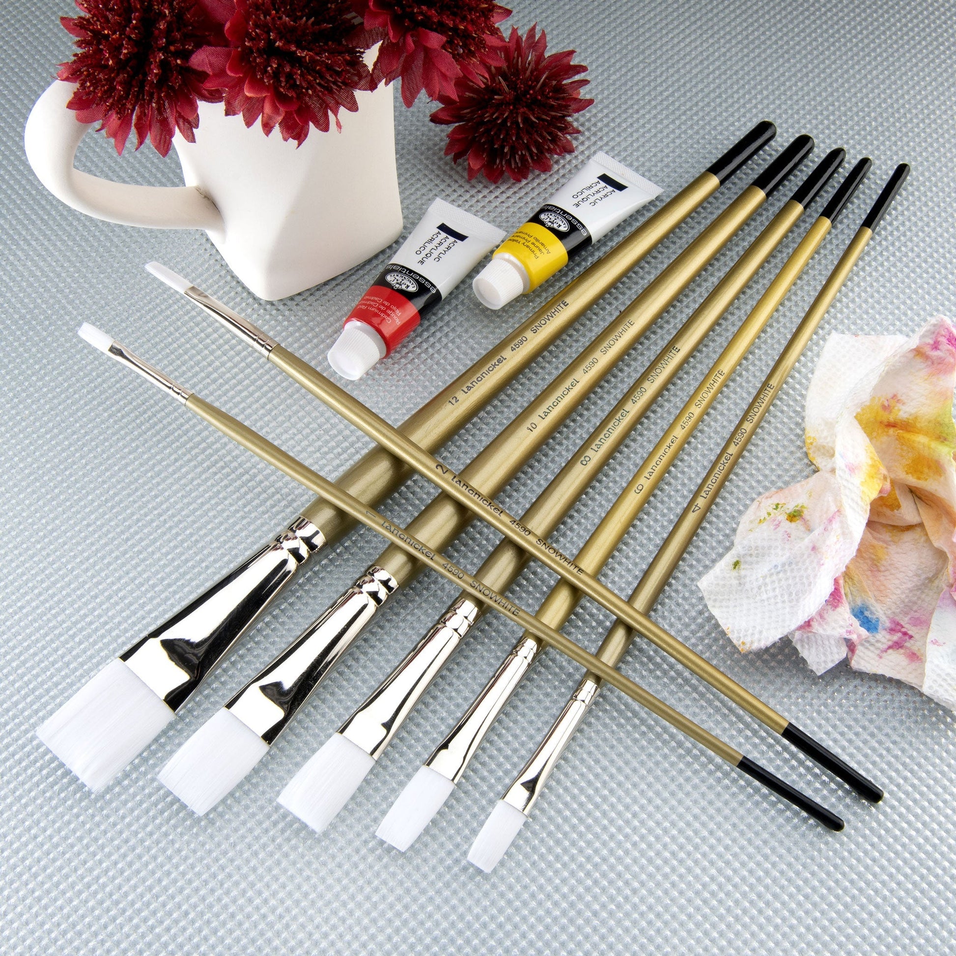 RSET-4590 - Snowhite™ 7pc Oil & Acrylic Flat Brush Set glam 1
