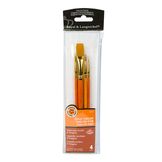 RSET-9111 - 4pc Golden Taklon Round/Flat Brush Set