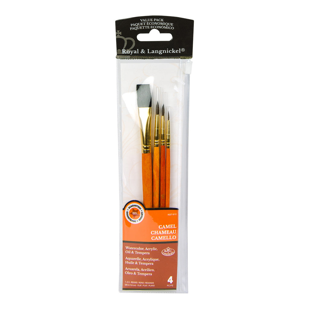 RSET-9112 - 4pc Camel Hair Flat/Round Brush Set