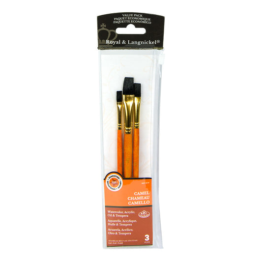 RSET-9114 - 3pc Camel Hair Flat Brush Set