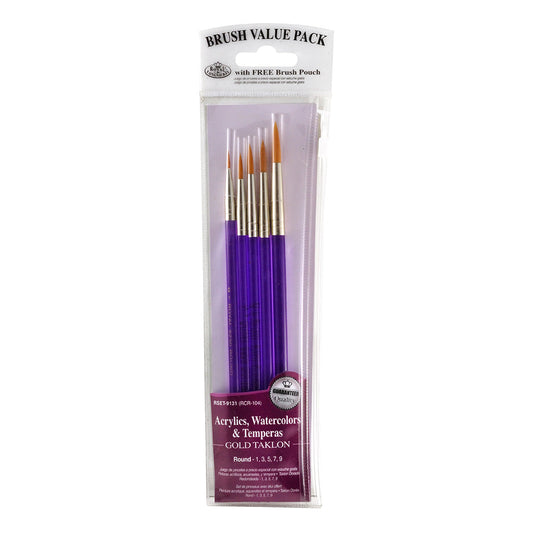 RSET-9131 - 5pc Golden Taklon Long Handle Round Brush Set