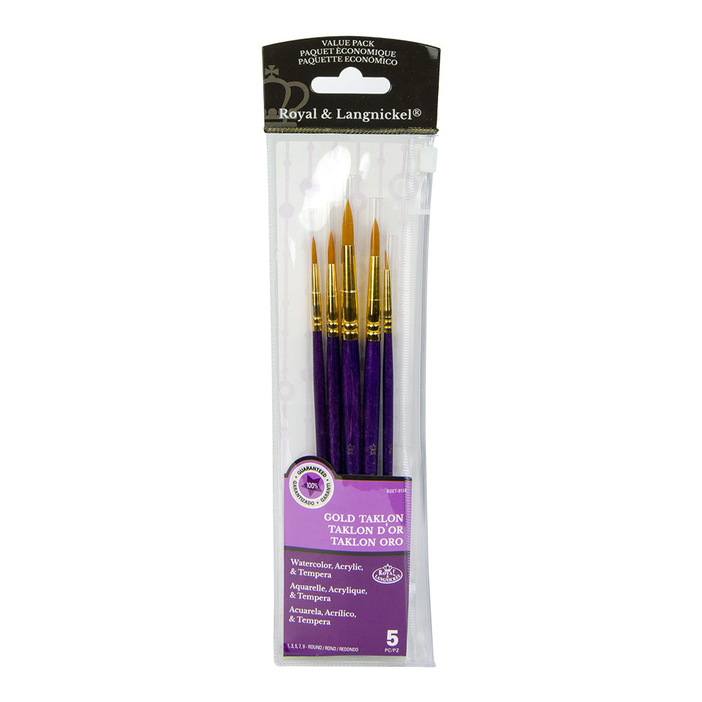 RSET-9138 - 5pc Golden Taklon Round Brush Set