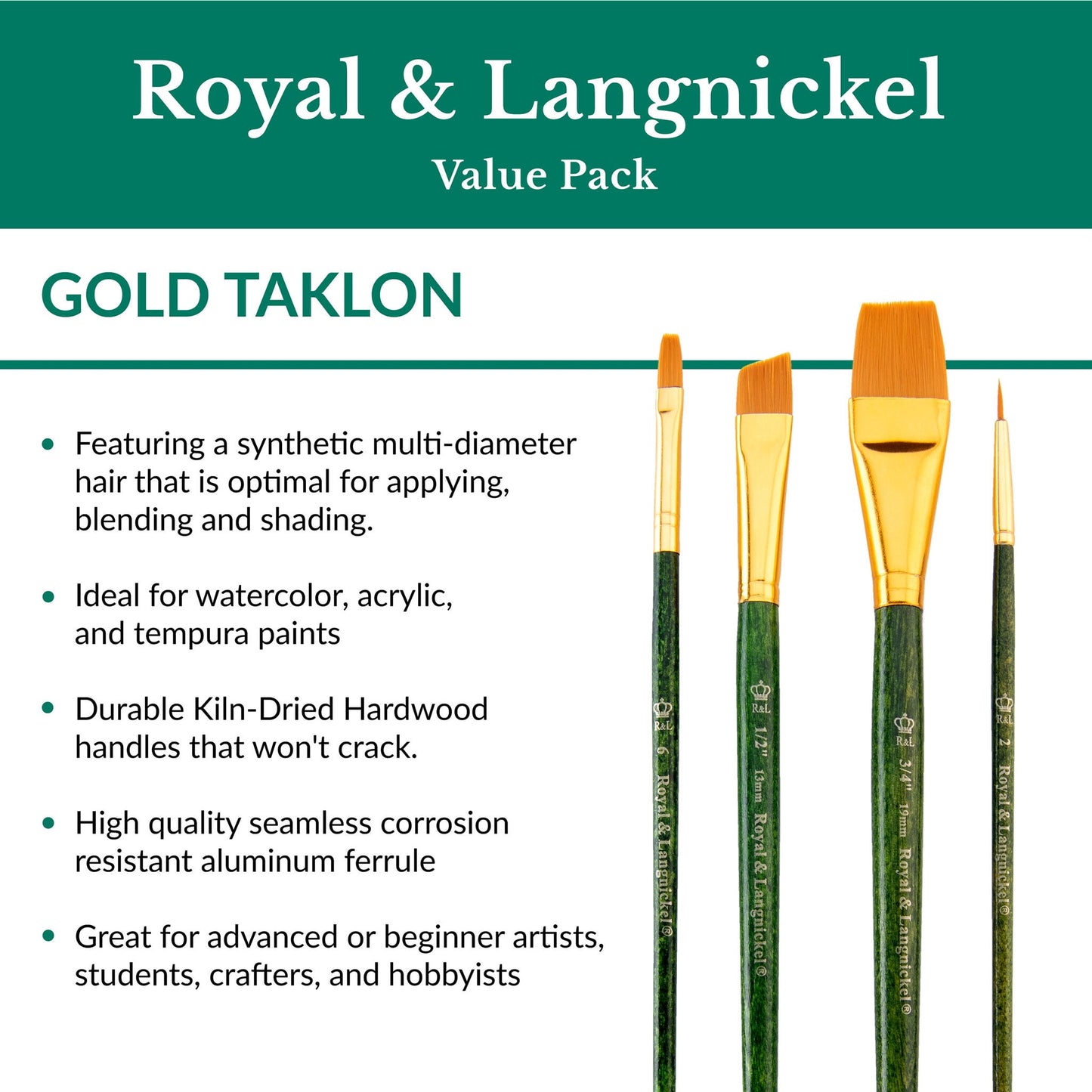 RSET-9139 - 6pc Golden Taklon Variety Brush Set infographic 1