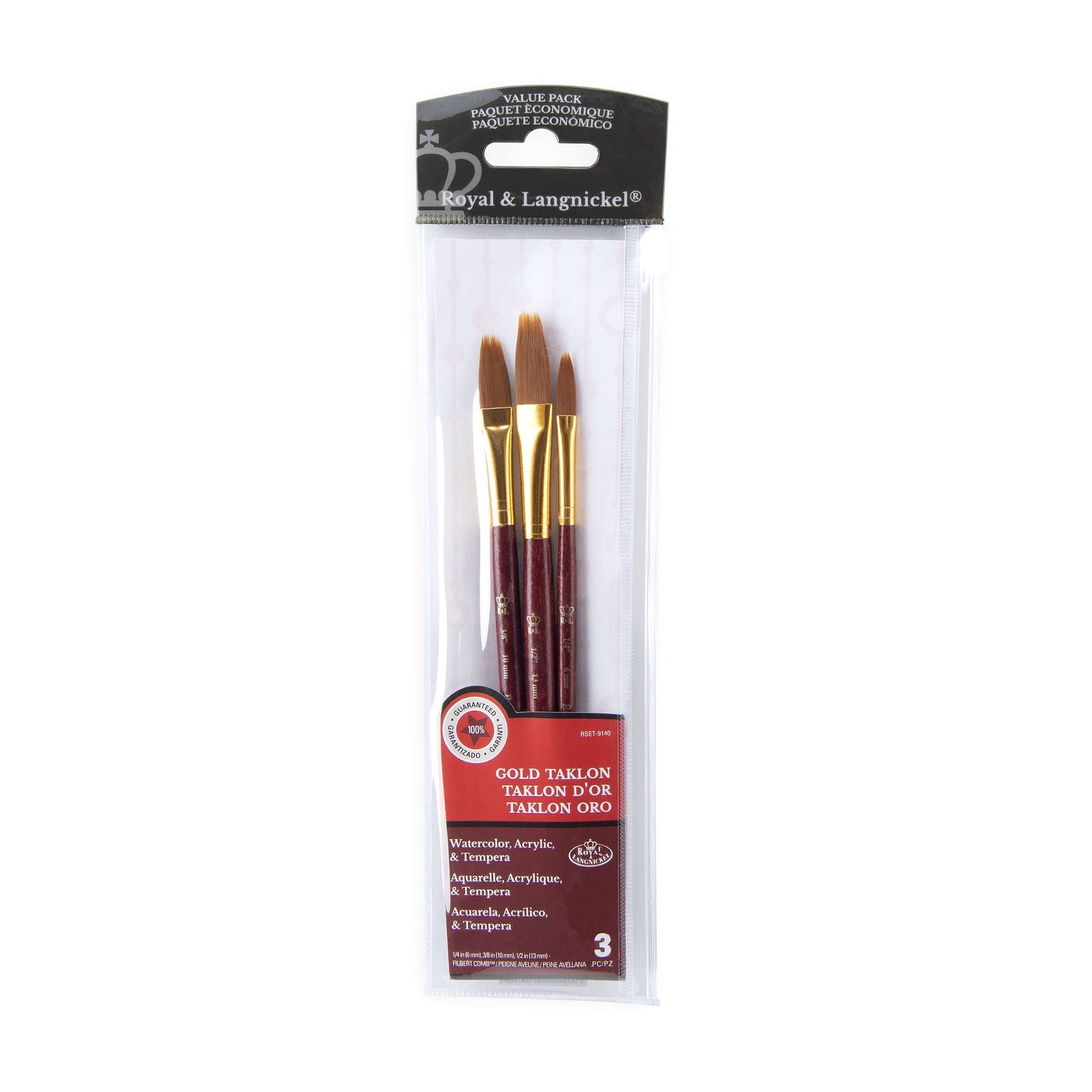 RSET-9140 - 3pc Golden Taklon Filbert Comb™ Brush Set packaging front