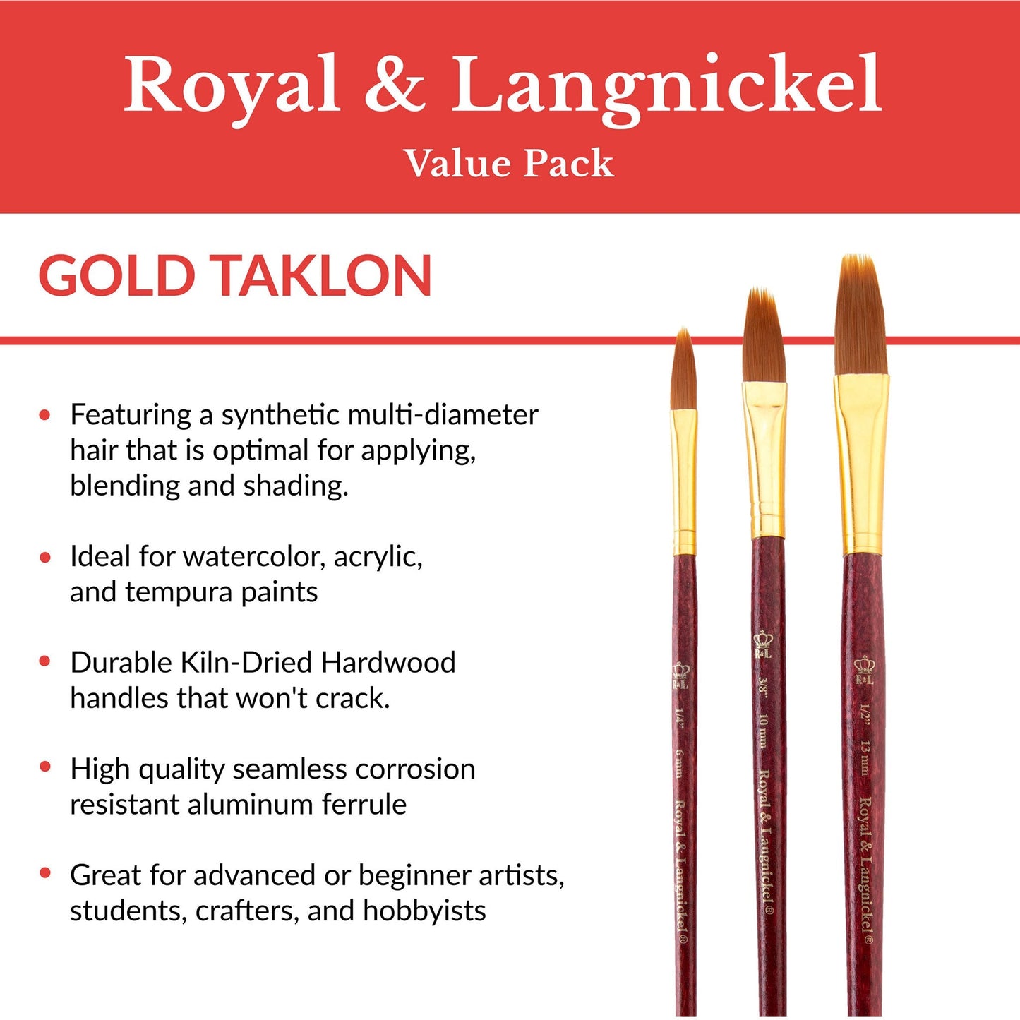 RSET-9140 - 3pc Golden Taklon Filbert Comb™ Brush Set infographic 1