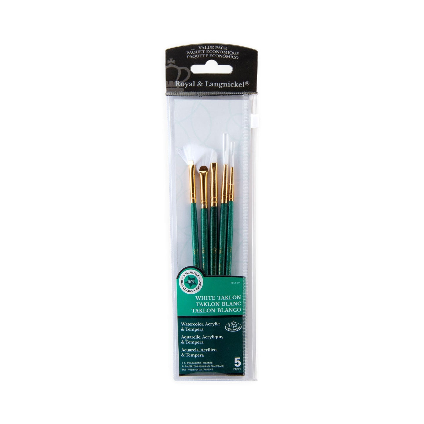 RSET-9141 - 5pc White Taklon Variety Brush Set packaging front