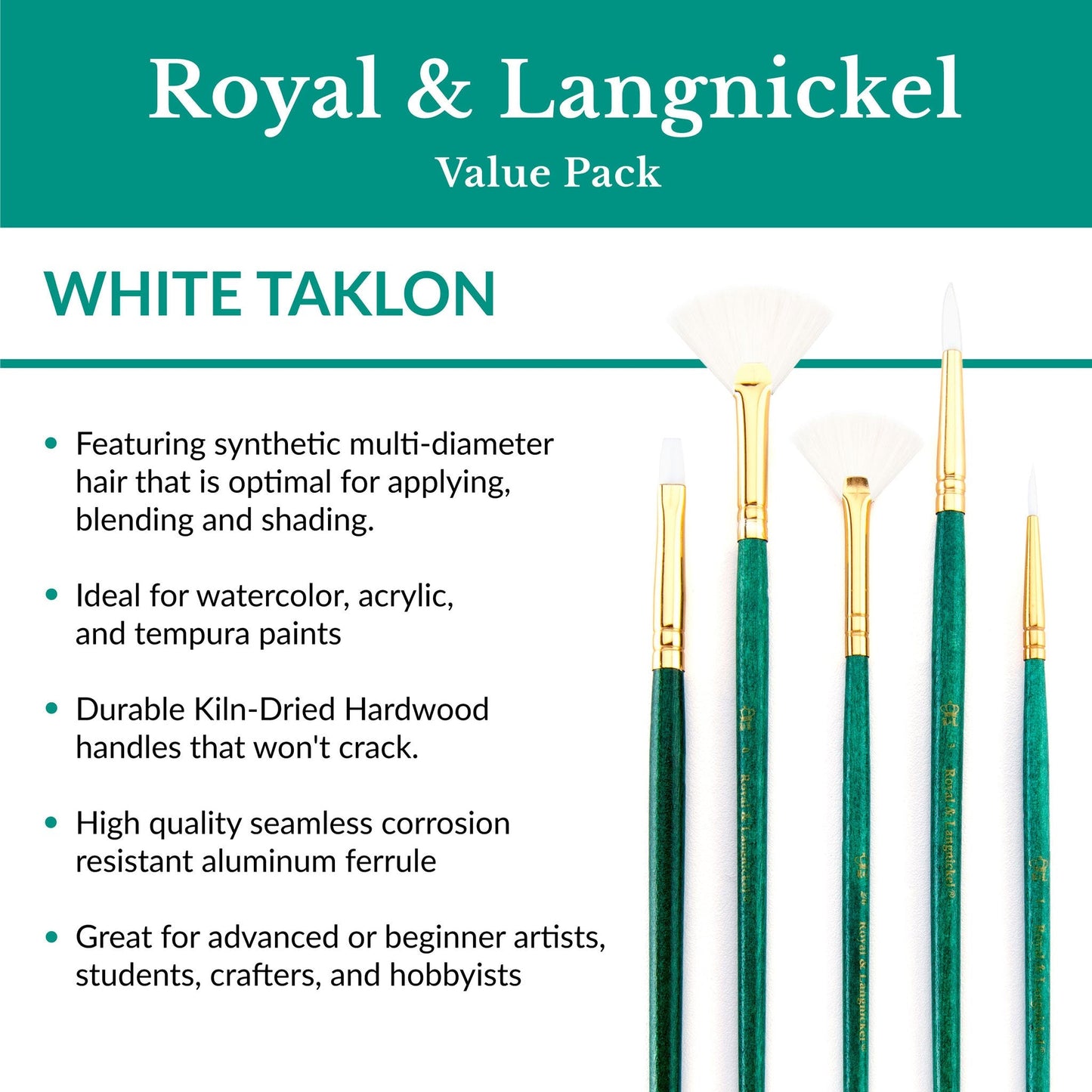 RSET-9141 - 5pc White Taklon Variety Brush Set infographic 1