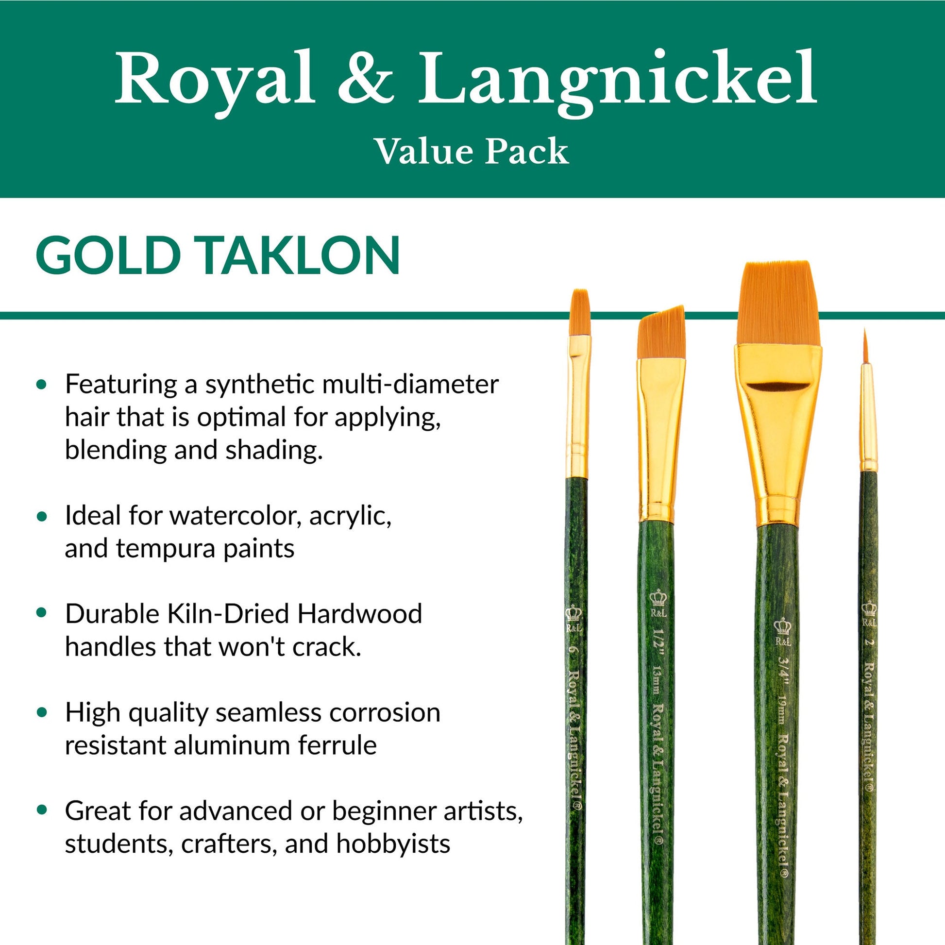 RSET-9146 - 5pc Golden Taklon Variety Brush Set infographic 1