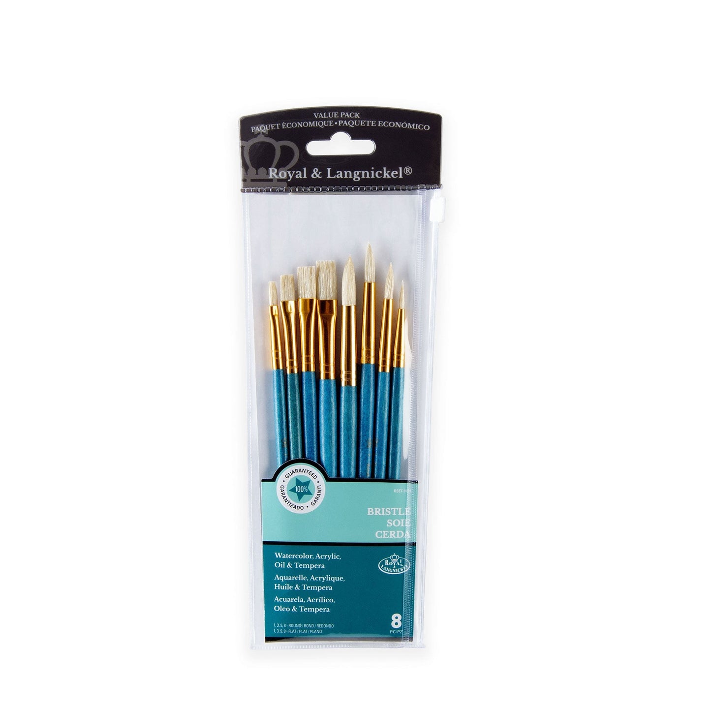 RSET-9154 - 8pc White Bristle Round/Flat Brush Set packaging front