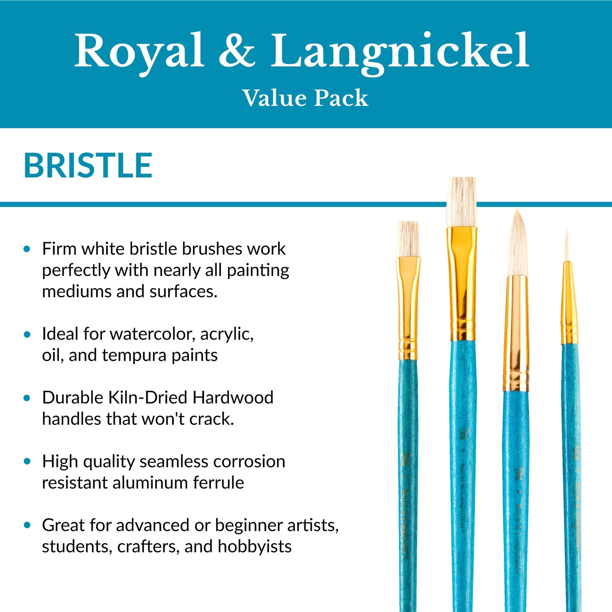 RSET-9154 - 8pc White Bristle Round/Flat Brush Set infographic 1