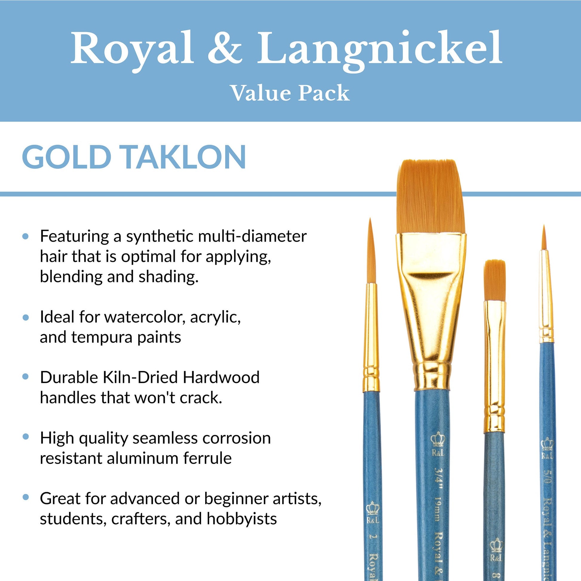 RSET-9156 - 10pc Golden Taklon Variety Brush Set infographic 1