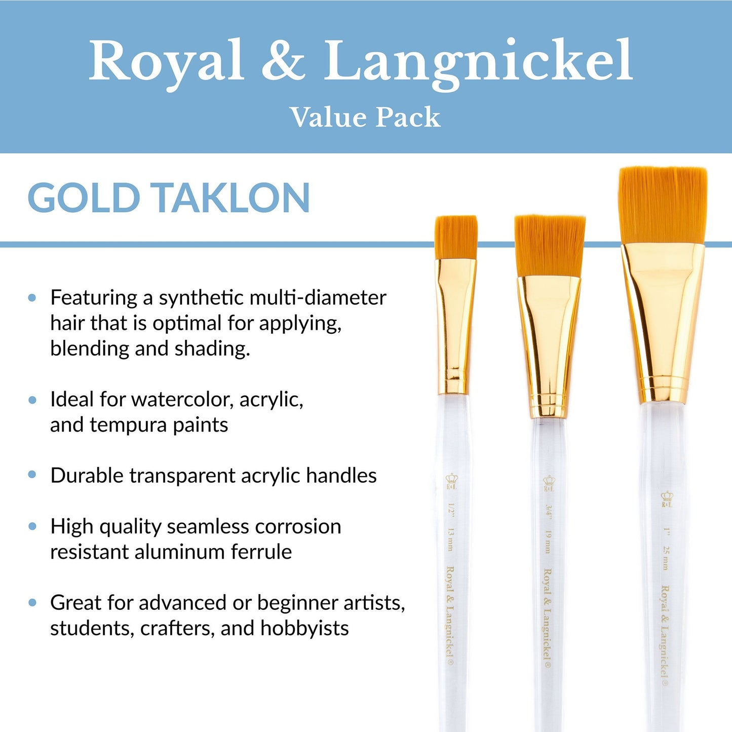 RSET-9160 - 3pc Golden Taklon Wash Brush Set infographic 1