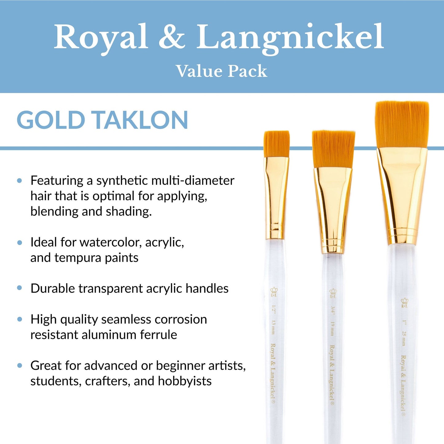 RSET-9160 - 3pc Golden Taklon Wash Brush Set infographic 1