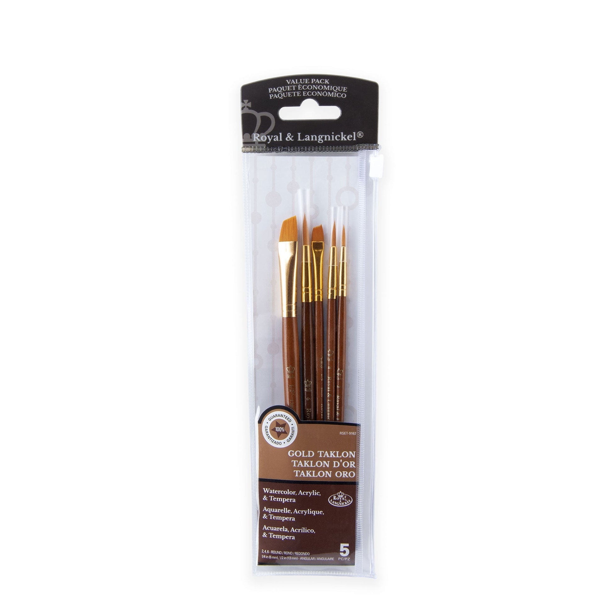 RSET-9162 - 5pc Golden Taklon Round/Angular Brush Set packaging front