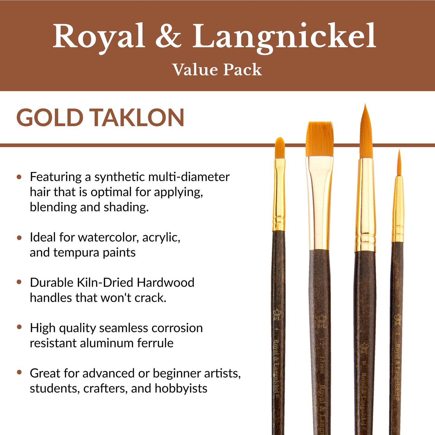 RSET-9162 - 5pc Golden Taklon Round/Angular Brush Set infographic 1