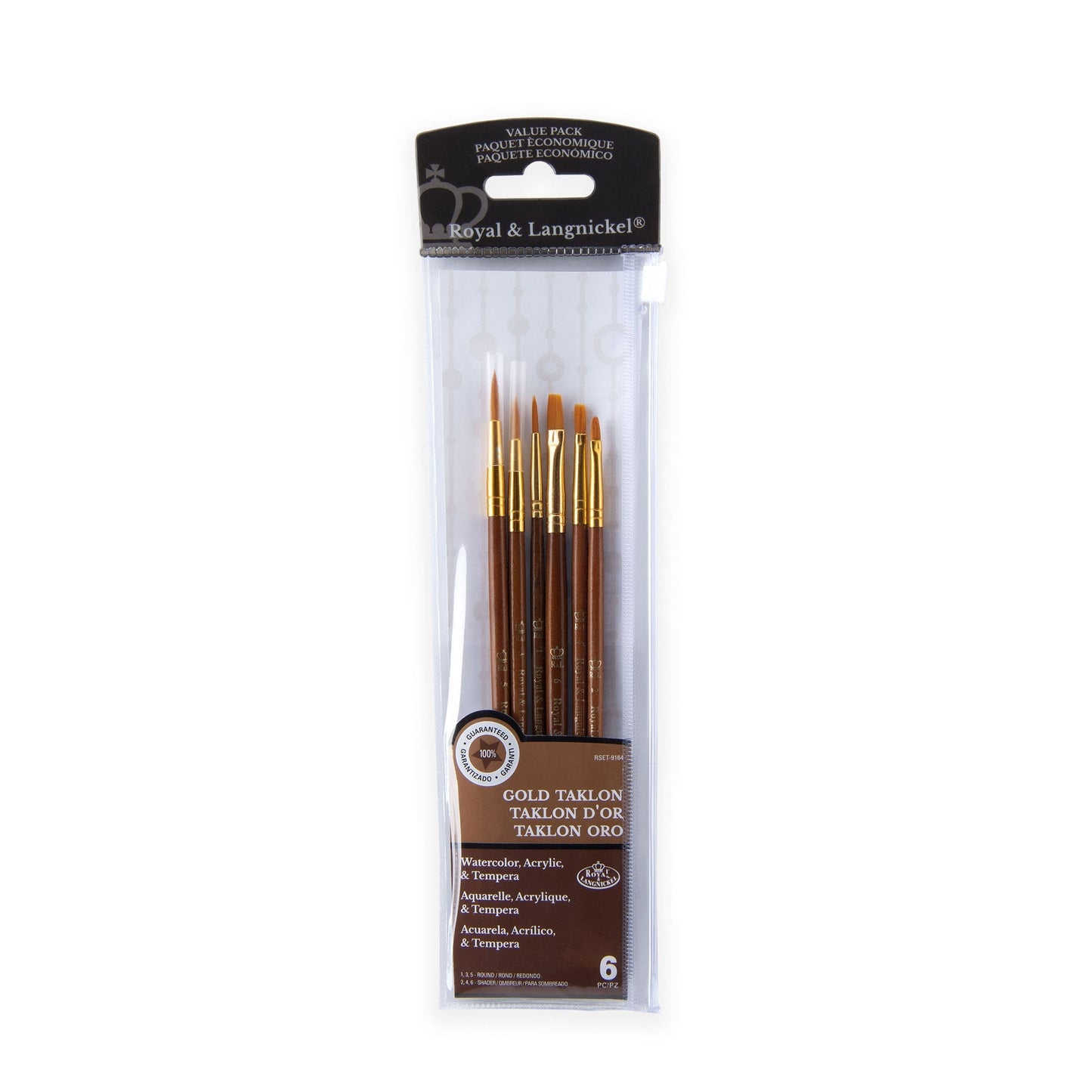 RSET-9164 - 6pc Golden Taklon Round/Shader Brush Set packaging front