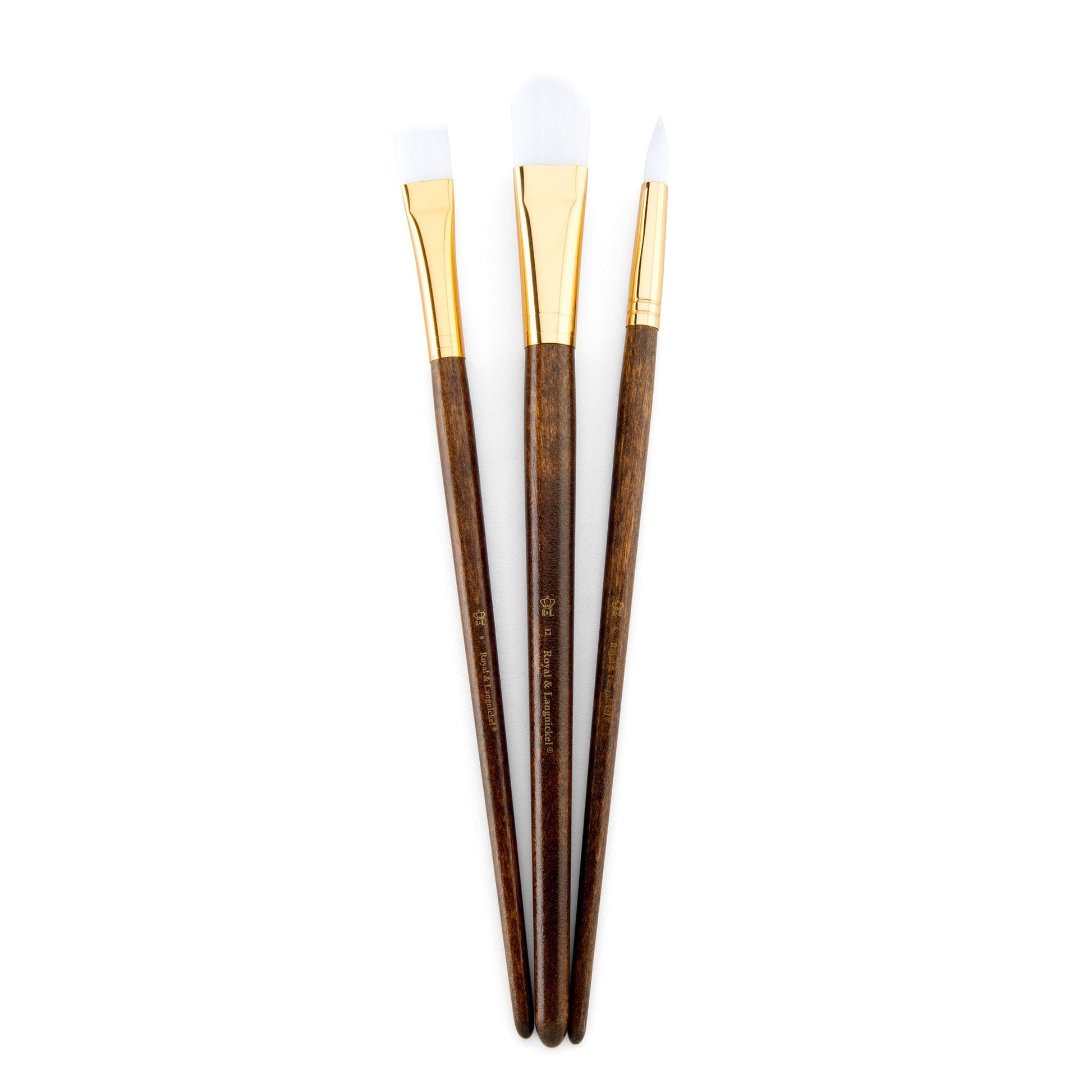 RSET-9168 - 3pc White Taklon Long Handle Variety Brush Set glam 3