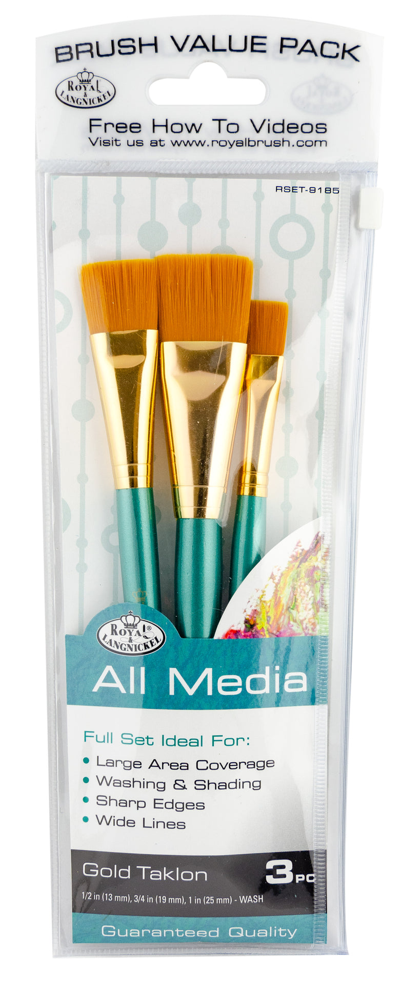 RSET-9185-SIA | 3pc Gold Taklon Glaze/Wash Brush Set
