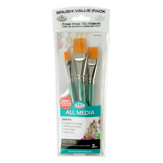 RSET-9185-SIA | 3pc Gold Taklon Glaze/Wash Brush Set