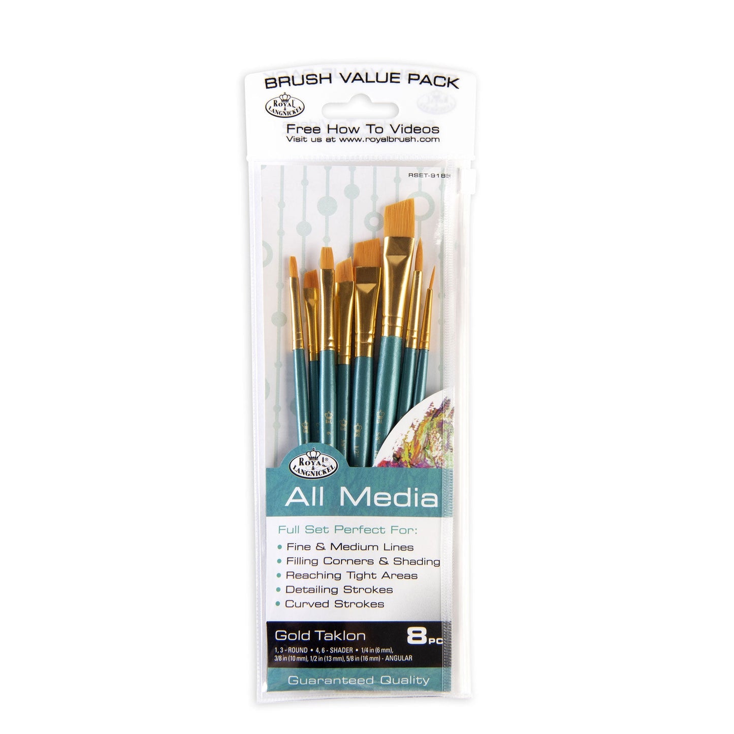 RSET-9186 - 8pc Golden Taklon Variety Brush Set packaging front