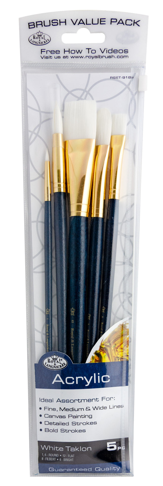 RSET-9188-SIA | 5pc Long Handle White Taklon