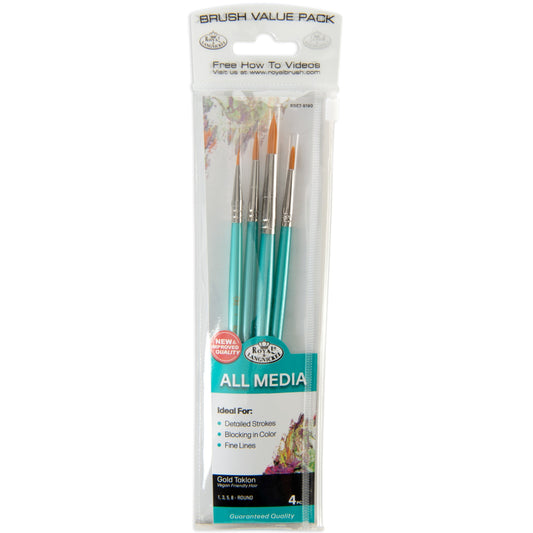 WAL-RSET-9190-RFID | Royal & Langnickel 4pc Golden Taklon Round Brush Set