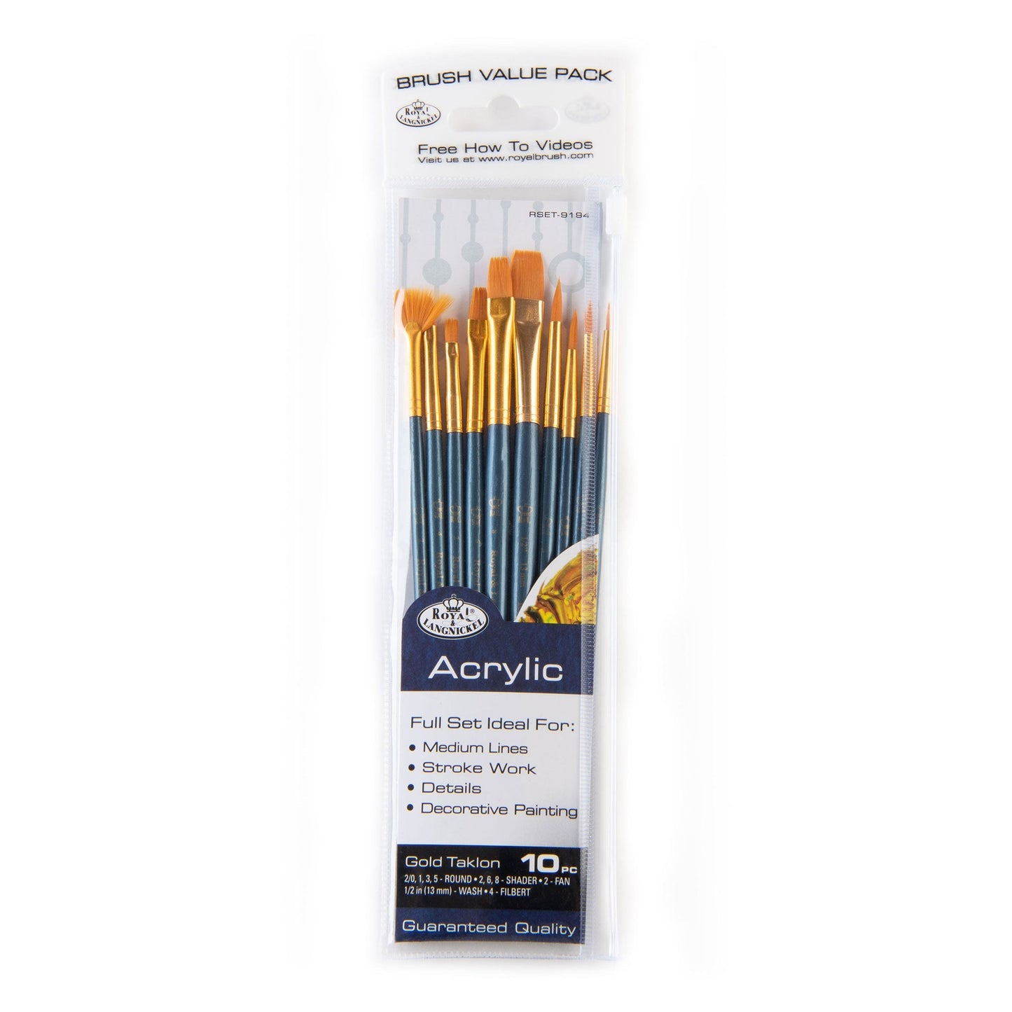 RSET-9194 - 10pc Golden Taklon Variety Brush Set packaging front