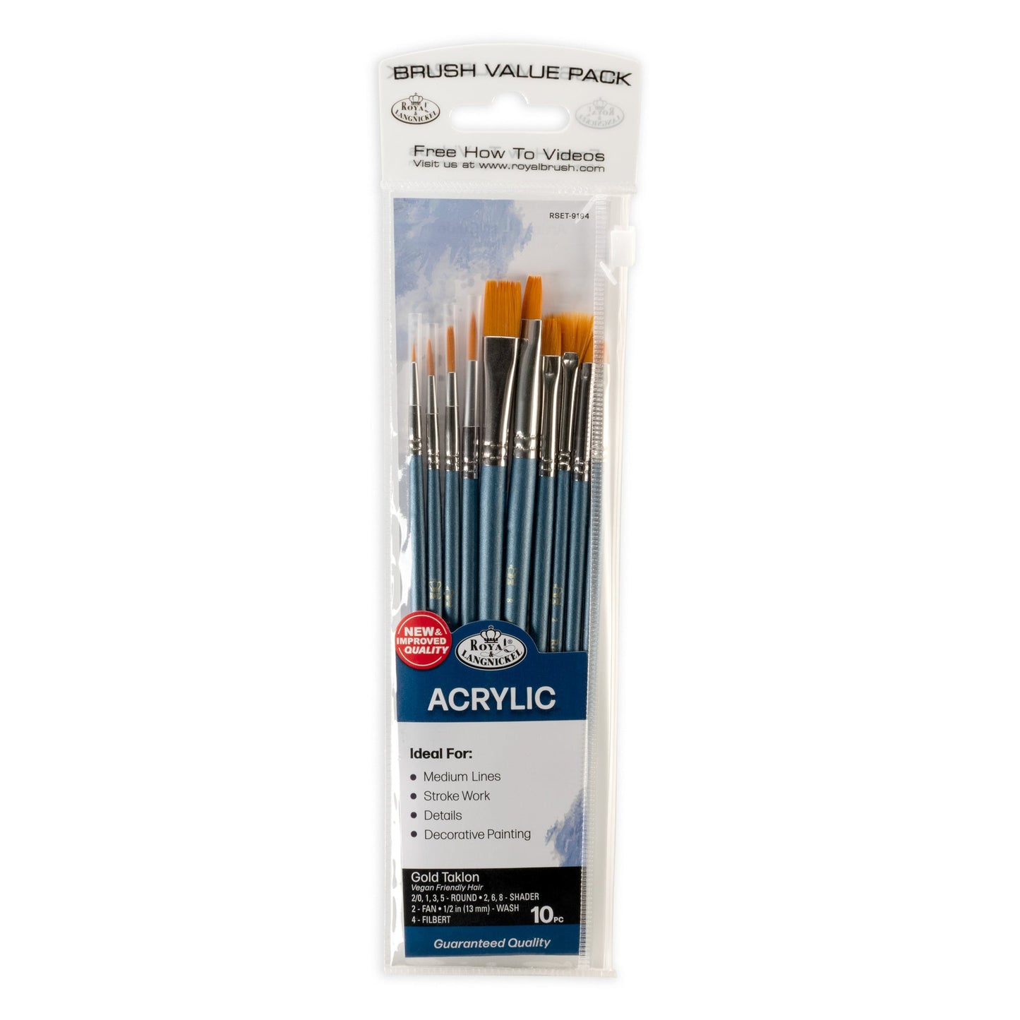RSET-9194 | 10pc Golden Taklon Variety Brush Set