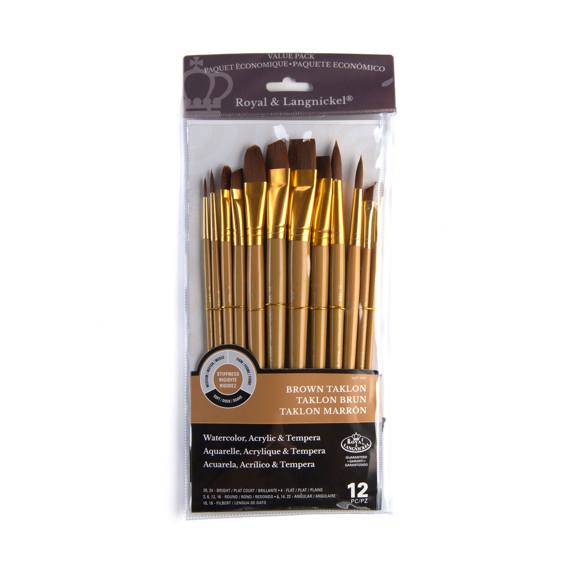 RSET-9303 - 12pc Brown Taklon Long Handle Variety Brush Set packaging front