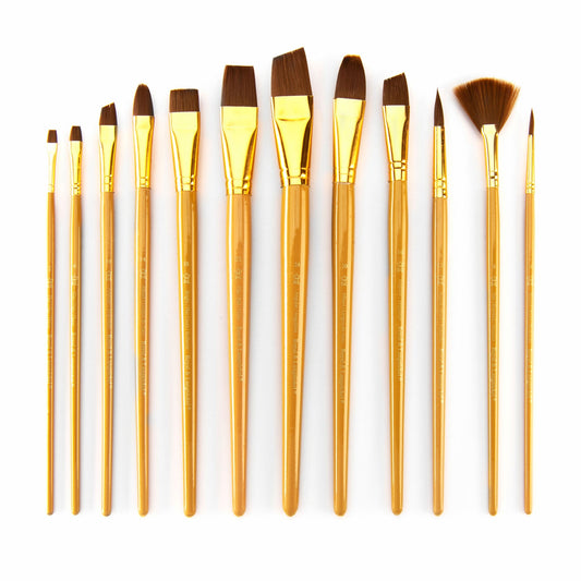 RSET-9304 - 12pc Brown Taklon Long Handle Variety Brush Set