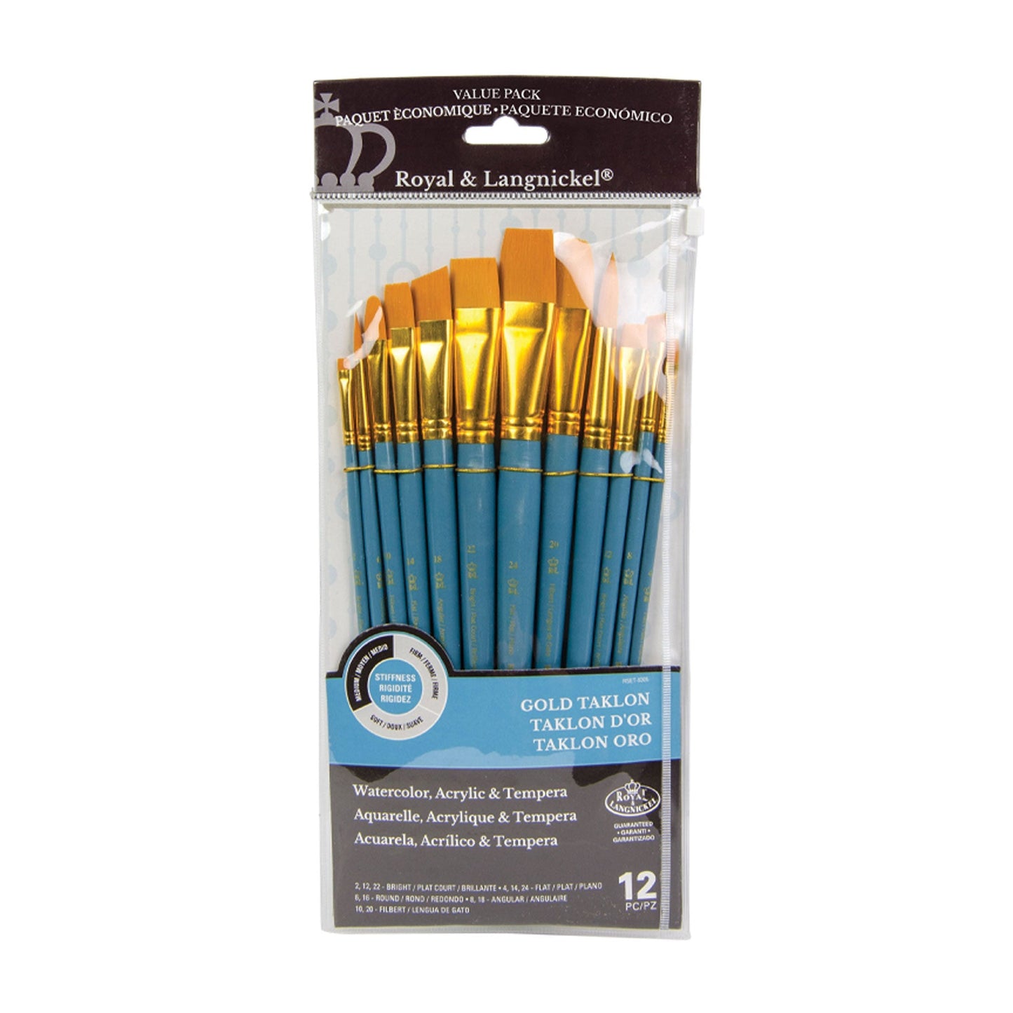 RSET-9305 - 12pc Golden Taklon Long Handle Variety Brush Set packaging front