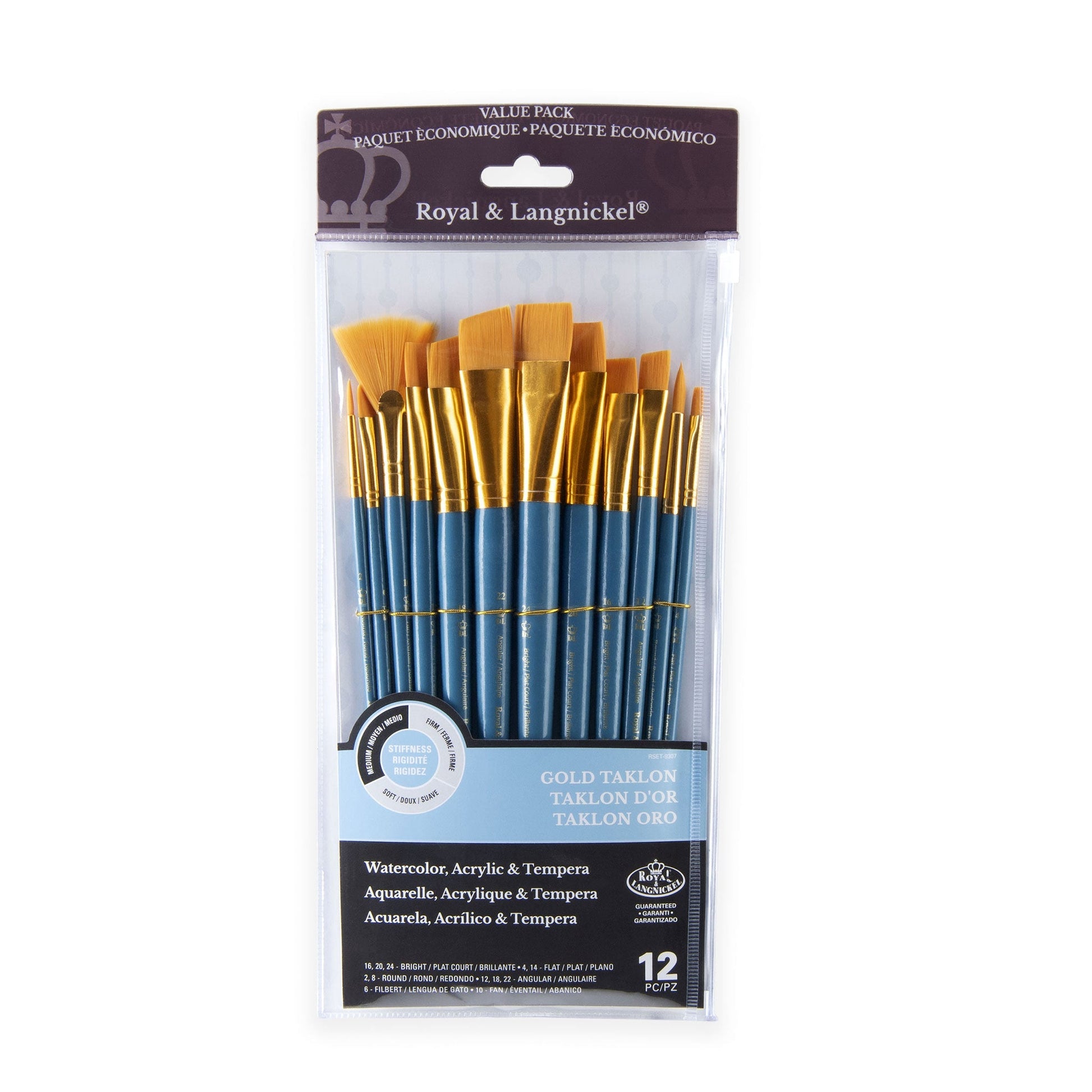 RSET-9307 - 12pc Golden Taklon Long Handle Variety Brush Set packaging front