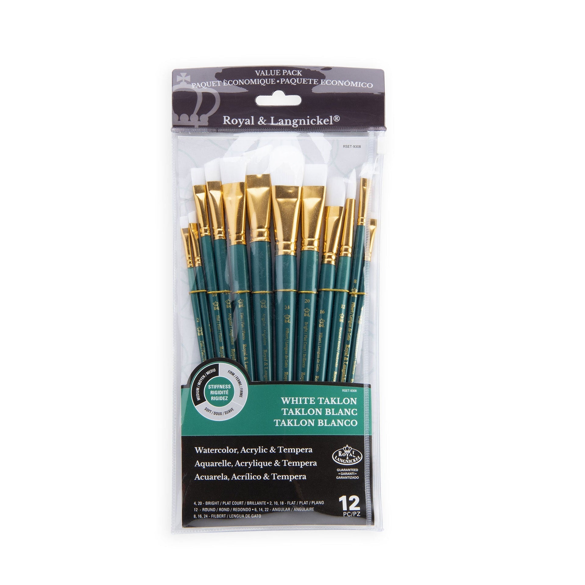 RSET-9308 | 12pc White Taklon Long Handle Variety Brush Set – Royal ...