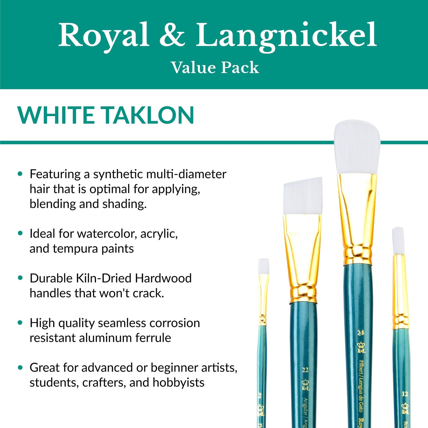 RSET-9308 - 12pc White Taklon Long Handle Variety Brush Set infographic 1