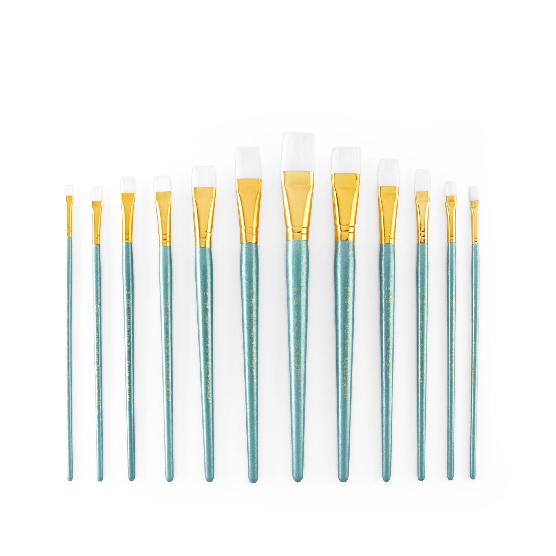 RSET-9309 - 12pc White Taklon Long Handle Bright/Flat Brush Set