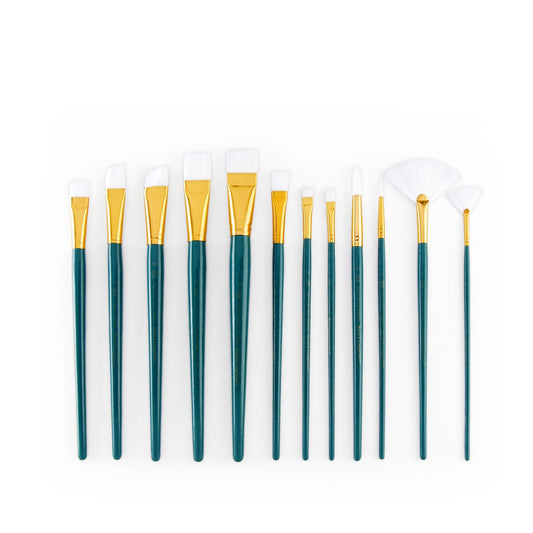 RSET-9310 - 12pc White Taklon Long Handle Variety Brush Set