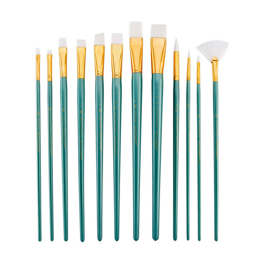 RSET-9311 - 12pc White Taklon Long Handle Variety Brush Set