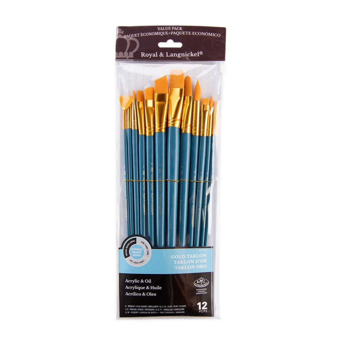 RSET-9312 - 12pc Golden Taklon Long Handle Variety Brush Set packaging front