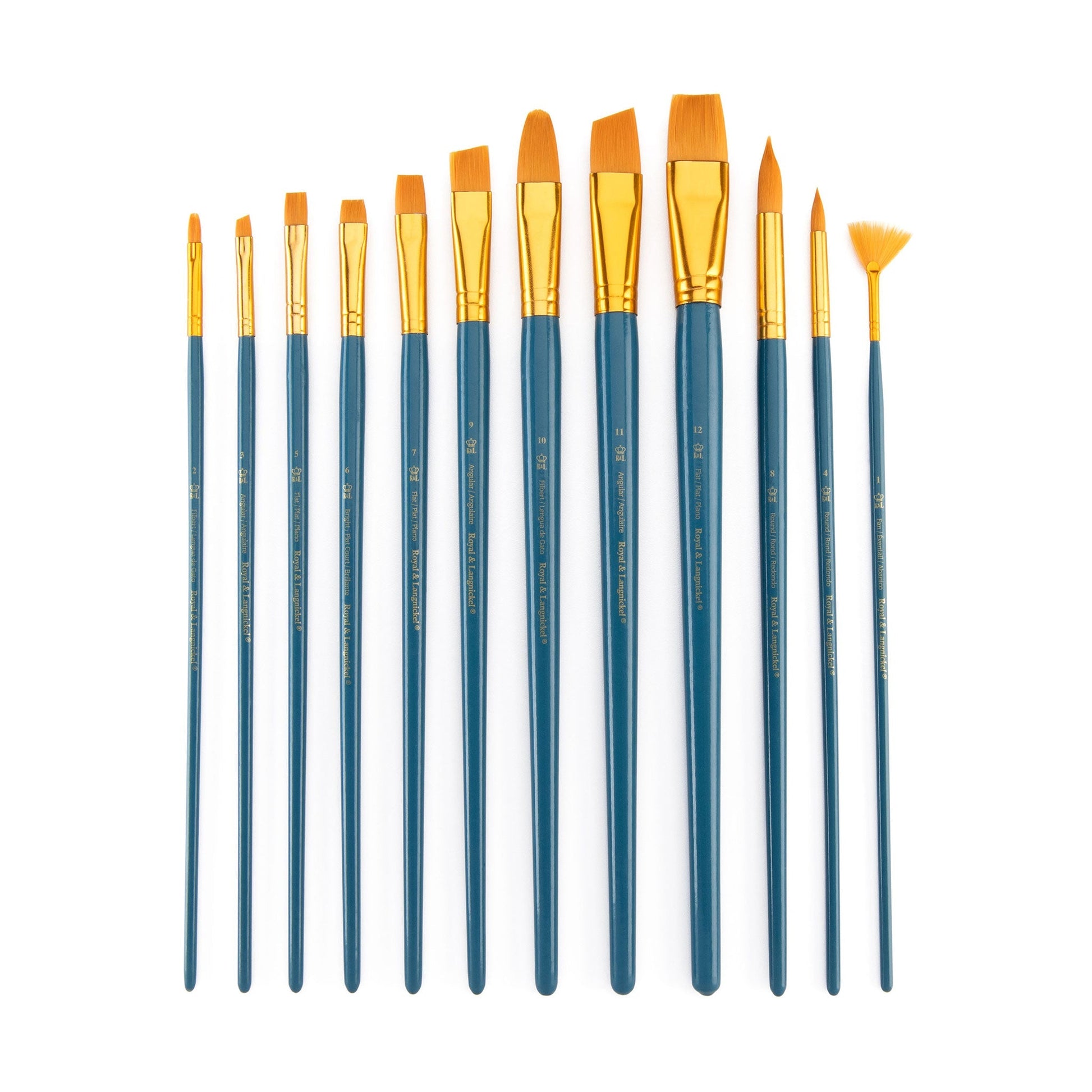 RSET-9312 - 12pc Golden Taklon Long Handle Variety Brush Set